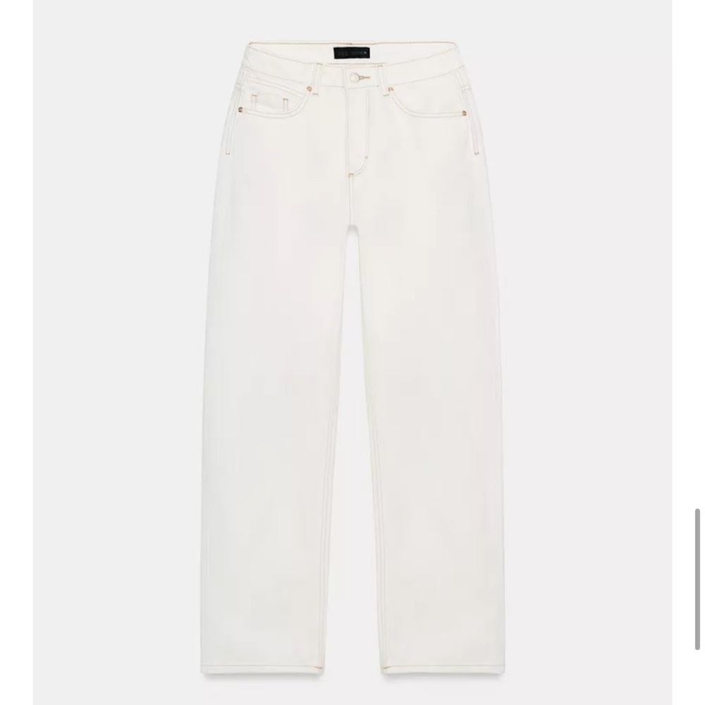 Zara Z.03 White High Waisted Straight Long Length Jeans